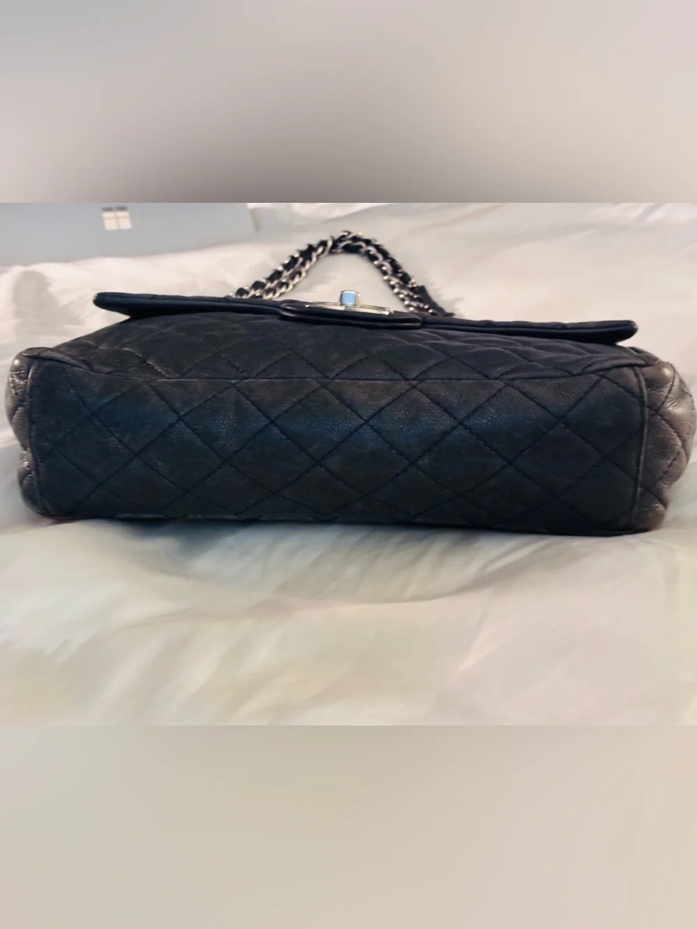 CHANEL vintage Maxi Classic Flap Navy Caviar Leather w/ Silver Hardware